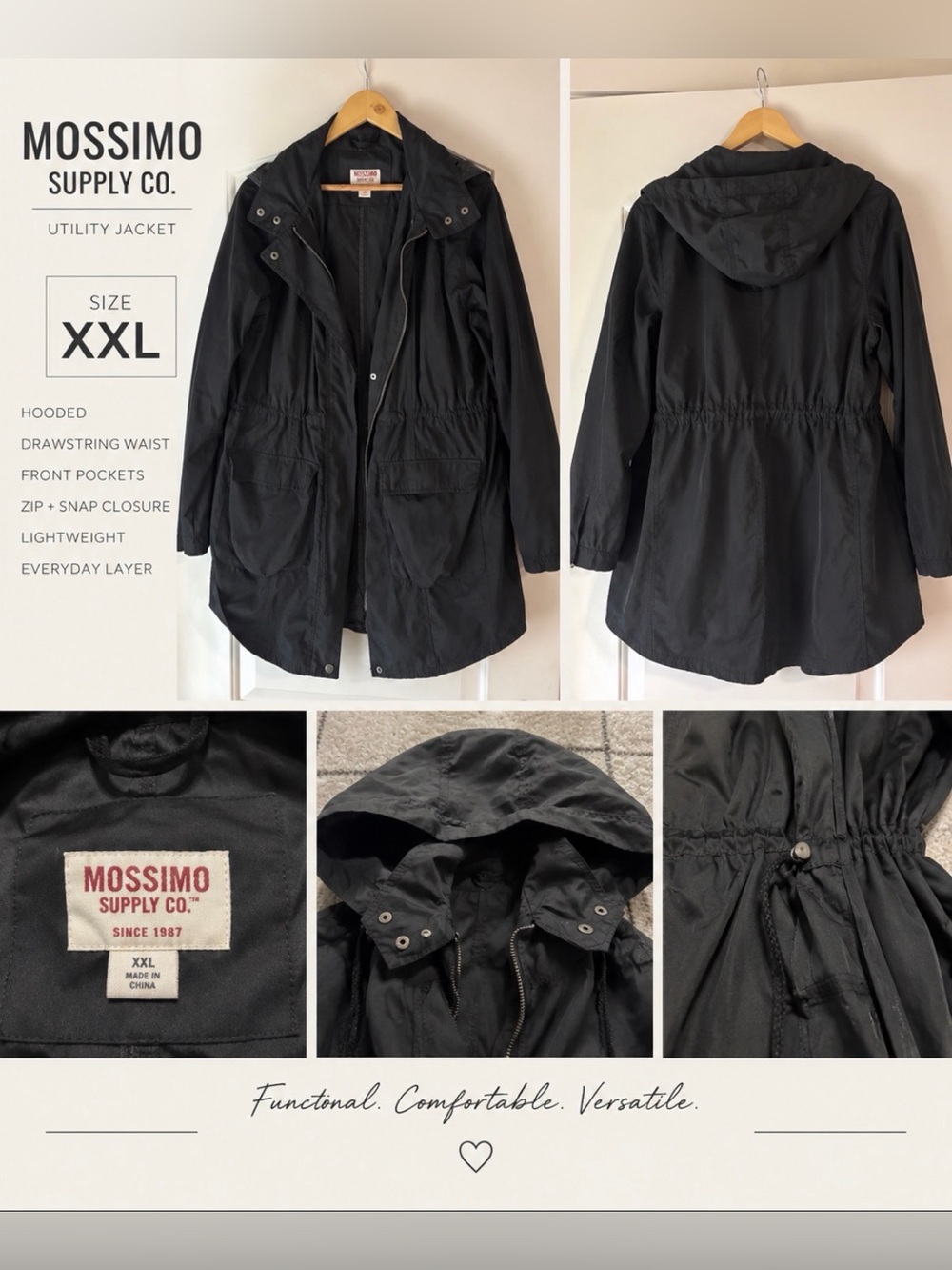 Mossimo Supply Co. Black Women's Lightweight Hooded Trench Coat